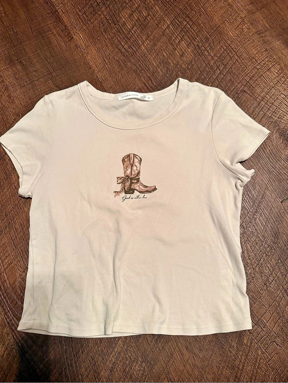 Altar'd State God is Within Her Cowboy Boot Graphic Tee Cream XL